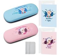 Queekay 2 Sets de Regalos para Abuelo e Abuela Estuche Rígido para Gafas con Diseño de Abuelo e Abuela Tarjetas de Cumpleaños para Abuelo e Abuela con Paño de Limpieza y Sobres para Abuelos Abuelas