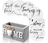 Queekay Regalos de inauguración de la casa para decoración del hogar, Posavasos de corazón de Madera para Bebidas, Juego de 6 Posavasos de Granja con Soporte, Divertidos para protección de Mesa de