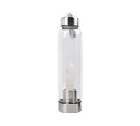 Queemie Claro Cuarzo Cristal Agua Botella, Acero Inoxidable Vidrio Blanco Piedra Preciosa Obelisco Varita Energía Taza Deportes Taza Natural Bienestar Curación 550ml