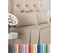 Queen 4 Piece Sheet Set - Comfy Breathable & Cooling Sheets - Hotel Luxury Bed Sheets for Women & Men - Deep Pockets, Microfiber, Soft and Wrinkle Free Sheet - Heathered Beige Oeko-Tex Bed Sheet Set