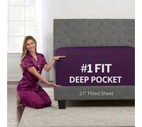 Queen Fitted Sheet Only Deep-Pocket - Extra Deep Pocket Queen Fitted Sheet - 21” Fitted Sheets Perfectly Fit 17”-23” Deep Mattress & Toppers - Lovely Joyful Feel - 1 Bottom Sheet Queen Size - Purple