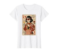 Queen Hearts - Tarjeta Retro para niña, diseño de Dados de champán Camiseta gráfica económica, Mujer, Blanco, S