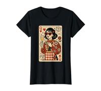 Queen Hearts - Tarjeta Retro para niña, diseño de Dados de champán Camiseta gráfica económica, Mujer, Negro, XS
