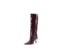 QUEEN HELENA Botas altas de pierna ancha con tacón de aguja Casual Mujer K3970, Burdeos, 35 EU