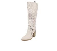 QUEEN HELENA Botas altas perforadas con tacón suave casual cómodas ante con hebilla de mujer X26-100, X26 101 Beige, 36 EU