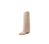 QUEEN HELENA Camperos - Botas altas Texanas de pierna ancha con tacón para mujer X31-109, beige, 38 EU