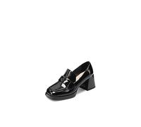 QUEEN HELENA Mocasines casuales de tacón ancho para mujer K3247, Negro , 38 EU