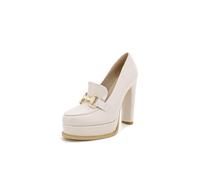 QUEEN HELENA Mocasines de tacón alto elegantes con meseta de mujer K3246, beige, 39 EU