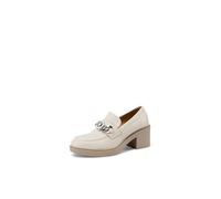 QUEEN HELENA Mocasines de tacón ancho con frances informales elegantes para mujer X32-57, beige, 40 EU