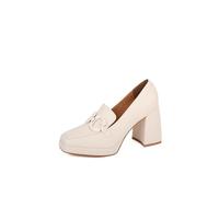 QUEEN HELENA Mocasines de tacón ancho zapatos elegantes con hebilla mujer ZM9616, beige, 40 EU