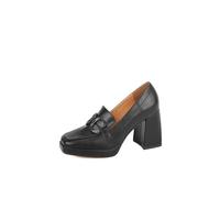 QUEEN HELENA Mocasines de tacón ancho zapatos elegantes con hebilla mujer ZM9616, Negro , 40 EU