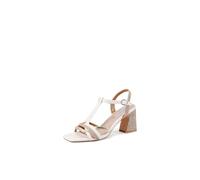 QUEEN HELENA Sandalias TBar con Tacón Cuadrado Casual Elegante Mujer ZM9999, Color blanco., 38 EU
