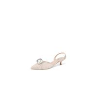 QUEEN HELENA Zapatos de tacón bajo Slingback Zapatos Elegantes de Punta Cerrada Mujer K3696, beige, 35 EU