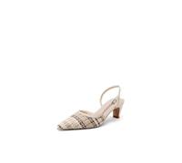 QUEEN HELENA Zapatos de tacón para mujer Slingback de punta de tejido trenzado con tacón bajo K4540, Marrón café., 35 EU