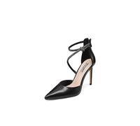 QUEEN HELENA Zapatos elegantes con tacón de aguja correa con pedrería para mujer K3280, Negro , 40 EU