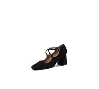 QUEEN HELENA ZM10009 - Zapatos elegantes con tacón medio para mujer, Negro , 35 EU