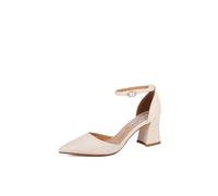 QUEEN HELENA ZM96400 - Zapatos elegantes de tacón medio con puntera cerrada y correa para mujer, beige, 40 EU