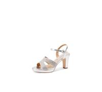 QUEEN HELENA ZM9941 - Sandalias elegantes con pedrería con correa y tacón para mujer, plateado, 38 EU