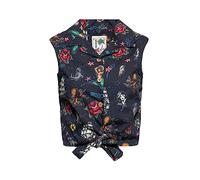 Queen Kerosin Blusa de mujer | Camisa hawaiana | Camisa de manga corta | Sin mangas | Blusa sin mangas | Blusa | Cuello de solapa, Negro , XL