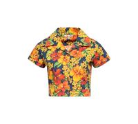 Queen Kerosin Blusa hawaiana para mujer | blusa recortada | blusa de camisa | camiseta hawaiana | hibisco | retro | vintage | crop top | 50s | Rockabella hibiscus, multicolor, S