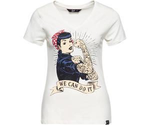 Queen Kerosin camisa de manga corta wit gran impresión de la vendimia en la parte delantera QK120066 Offwhite S