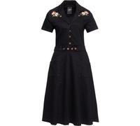 Queen Kerosin Ladies 50s Swing Jeans Dress wit Bordado Negro S