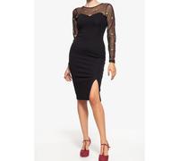 Queen Kerosin Ladies Mesh Pencil Dress wit Rose Embroidery Negro XL