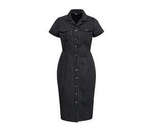 Queen Kerosin Vestido de mujer de trabajo | Pinstriped Dress | Vestido de lápiz | Vestido de lápiz | Vestido tubo | 50S | Rockabella | Pin-Up | Vintage | Retro | Denim | Jeans, Negro , S