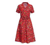 Queen Kerosin Vestido swing para mujer, vestido de verano, vestido midi con cuello de solapa, longitud midi y cinturón, estilo occidental, rojo, M-L