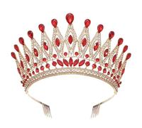 Queen Large Crystal Crowns For Bridal Women Girls Wedding Tiaras Diadem Comb Princess Party Hair Dress Jewelry para Bodas(Gold Red)