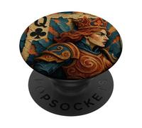 Queen of Club Warrior Armor Medieval Fantasy Lucky Poker PopSockets PopGrip Adhesivo