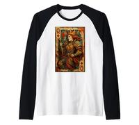 Queen of Diamonds Playing Card Paper Cut Lucky Poker Camiseta Manga Raglan