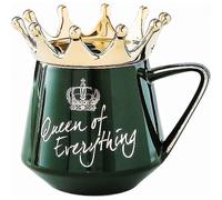 Queen Of Everything Mug,ceramic Art Mug with Crown Lid And Spoon,ceramic Coffee Cup Gift for Friend Teacher Girlfriend Wife