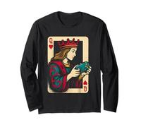 Queen of Heart Gamer Retro Arcade Card Gaming Vibes Manga Larga