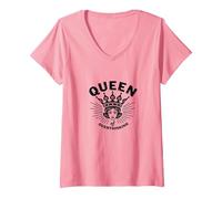 Queen of Overthinking Retro Crown Graphic Camiseta Cuello V, Mujer, Rosado, S