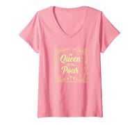 Queen of The Pour - Regalo de camareros para Mujer Camiseta Cuello V, Mujer, Rosado, S