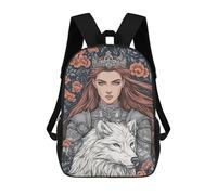 Queen with Wolf And Floral Background Mochila Escolar Informal Para El Día A Día, Ideal Para Viajes, Trabajo Y Uso Diario 17inch