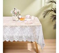 QueenDream Mantel de Encaje Rectangular: 2 Piezas de 60 x 120 Pulgadas, Color Blanco, Mantel de Boda, Cubierta de Mesa de Tela de Encaje para decoración de Despedida de Soltera y Baby Shower