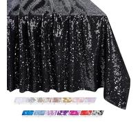 QueenDream Mantel de Lentejuelas Brillantes, Mantel Rectangular Negro de 50 x 80 Pulgadas, para Fiestas de cumpleaños, decoración de Baby Shower