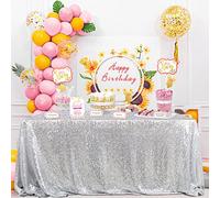 QueenDream Mantel de lentejuelas plateadas de 60 x 102 pulgadas, mantel con purpurina de 6 pies para baby shower, fiesta, decoración de Navidad
