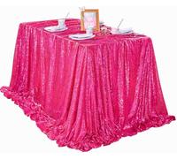 QueenDream Mantel de Lentejuelas Rosa Intenso de 152 x 259 cm, Mantel de Lentejuelas Fucsia Brillante para decoración de Novia, Baby Shower, Boda, Navidad