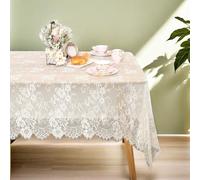 QueenDream Mantel Rectangular de Encaje Marfil: 152 x 304 cm, 2 Piezas, Mantel de Boda, Tela de Encaje Bordado Vintage para Verano, al Aire Libre, Fiesta de té, recepción, Cena, decoración del hogar