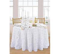 QueenDream Manteles Blancos para mesas Redondas de 228 cm, Mantel de Roseta para Bodas, Despedidas de Soltera, bautizos, Fiestas de cumpleaños, decoración de Mesa