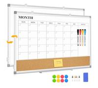 QUEENLINK Pizarra blanca magnética, calendario mensual de doble cara para pared, 45 x 60 cm, marco de aluminio de borrado en seco, tablero de corcho, tablero de notas para oficina, hogar, escuela,