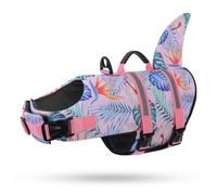 Queenmore Chaleco Salvavidas Perro XXL Ajustable, Ripstop Flotador Perros Piscina Talla Grande, para Pastor Alemán, Labrador, Golden Retriever para Piscina Kayak, Barcos, HawaiiPink,XXL