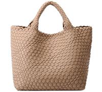 Queenoris Bolsa tejida para mujer, de piel vegana, grande, para verano, playa, viaje, bolso retro hecho a mano, Albaricoque1