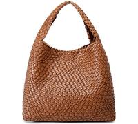 Queenoris Bolso tejido de moda para mujer, bolso de hombro con asa superior, bolsa de mano suave de verano, Marrón, Medium