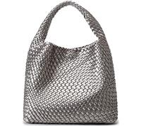 Queenoris - Bolso tejido de moda para mujer, de hombro con asa superior, bolso tote tipo Hobo suave para verano, plateado, 13" x 5.5" x 12"