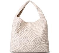 Queenoris - Bolso tejido de moda para mujer, de hombro con asa superior, bolso tote tipo Hobo suave para verano, Blanco-cremoso