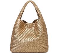 Queenoris - Bolso tejido de moda para mujer, de hombro con asa superior, bolso tote tipo Hobo suave para verano, Dorado